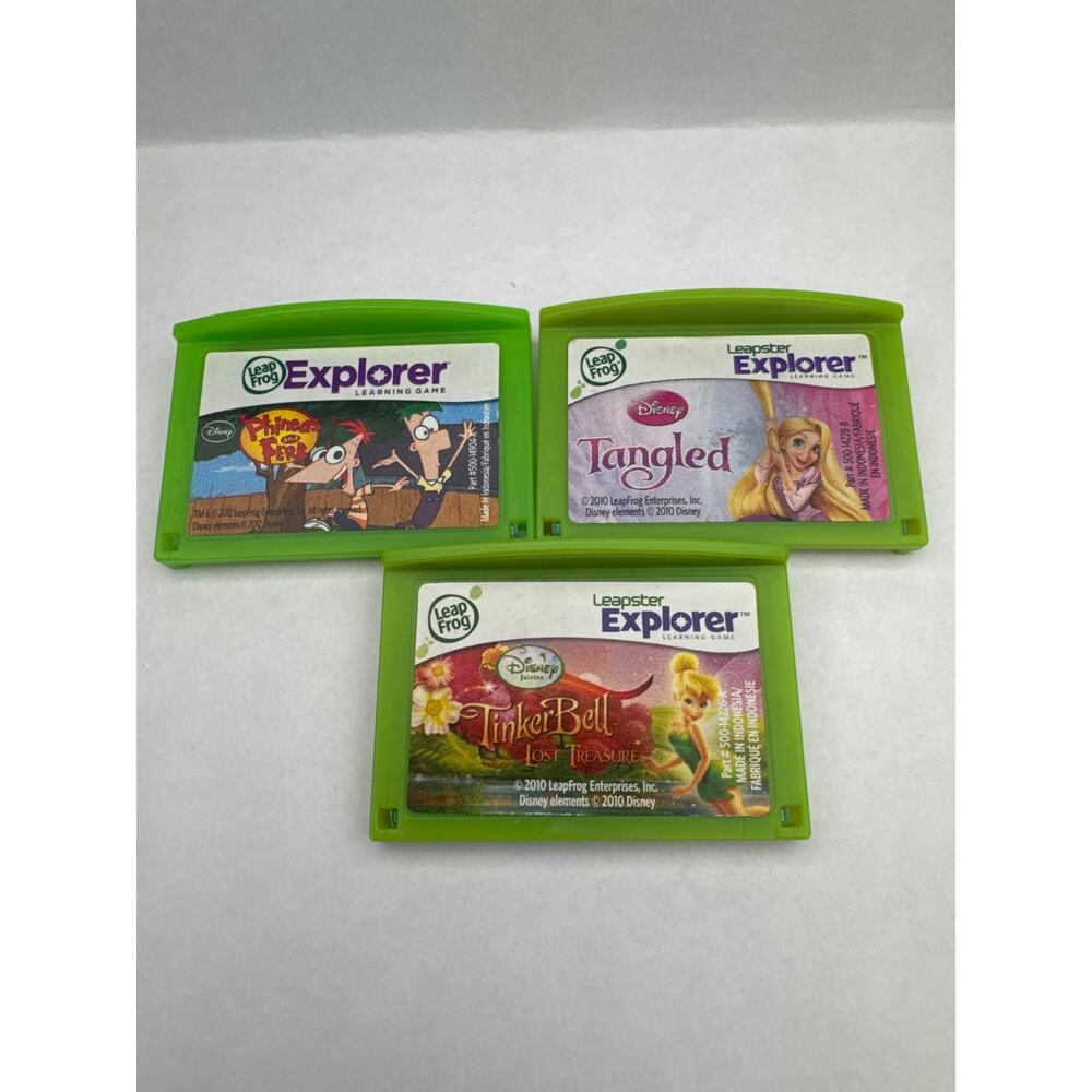 Lot of 3 LeapFrog Explorer games Phineas and Ferb Tangle & Thinker Bell lost t..